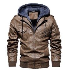 Men's Loose Fit PU Leather Jacket Zip Up Hooded Casual Outerwear Autumn coat 5XL