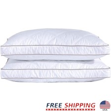 Goose Down Feather Pillows Set of 2 Gusseted Hotel Collection Sleeping Pillow US