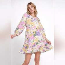 NWT Current Air Anthropologie Floral Tiered Tunic Dress Linen Rayon Pastel