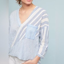 HOLDING HORSES Striped cotton Blouse. Lagenlook. Asymetrical. Sz XS