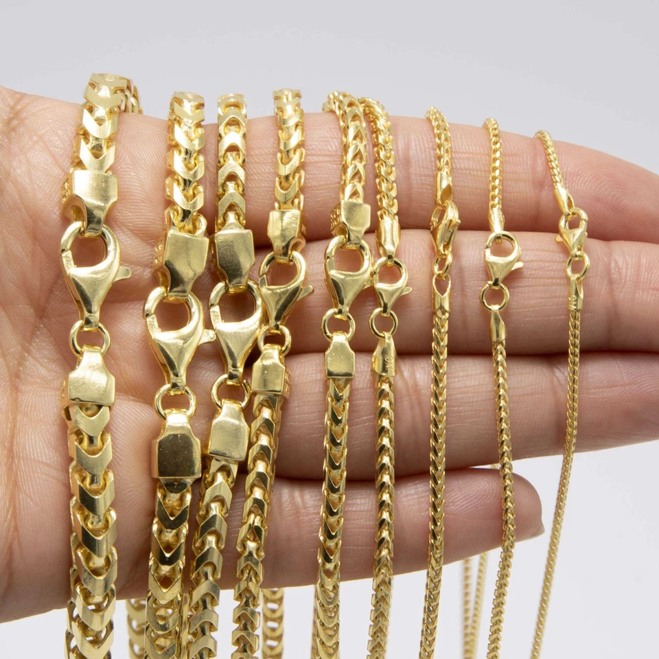 Franco Chain Solid 14K Yellow Gold-Plated Silver 925 Italy All Sizes - Image 3 of 4