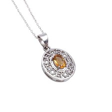 Gemkora Natural Citrine Gemstone Faceted Oval Dainty Pendant Necklace, Yellow