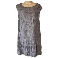 Lina Tomei Dress Women's Large 100% Linen Gray Embroidered Made in Italy Pockets