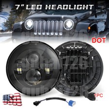 7 Inch Round Led Headlight Hi-lo Beam Black For Jeep Wrangler Jk Tj Lj Cj 97-18