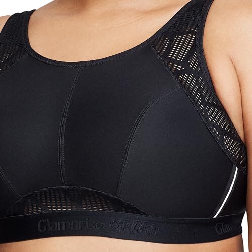 Women's Plus Size No-Sweat Mesh Sports Bra Wirefree #1068 42D Black - Picture 7 of 7