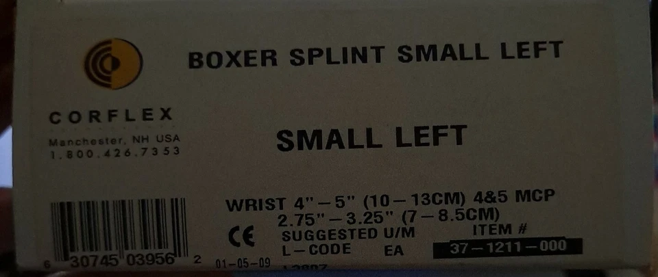 Coreflex Polycast Boxer Splint Small Left Wrist 4"-5" 4&5 MCP #37-1211-000 NIB - Image 3 of 4