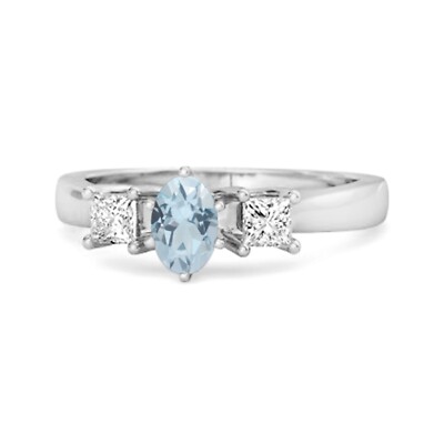 6x4 MM Natural Blue Topaz 925 Sterling Silver Three Stone Confession Women Ring