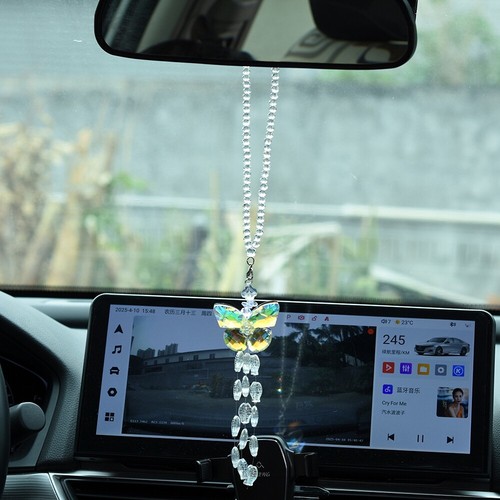 Crystal Car Rearview Mirror Pendant Rainbow Effect Butterfly Car Mirror Hanging - Picture 2 of 9