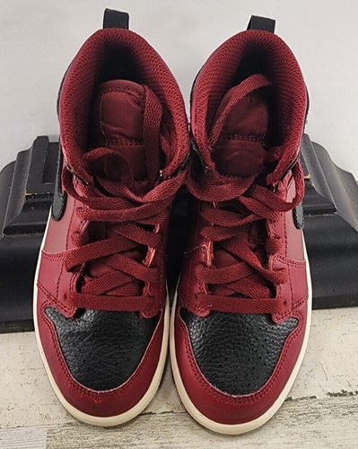 Air Jordan 1 Mid Red Maroon Black Shoes 640734-601 Youth Kid Size 13C 2017 - Picture 3 of 12