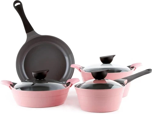 Neoflam Eela Pink 7pc Nonstick Kitchen Cookware Pot with Lid Pan, Made in Korea