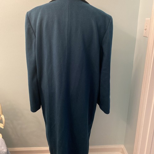 Vintage LORING Aqua Wool Coat Velvet Collar Double Breasted Classic Sz 16. EUC - Picture 8 of 14