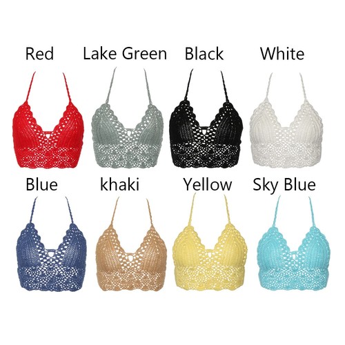 Sexy Women Bikini Crop Top Crochet Boho Beach Bikini Bralette Halter Cami - Picture 11 of 32