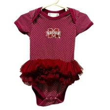 Two Feet Ahead Mississippi State Tutu One Piece Sz 12 M 100% Cotton Polka Dot