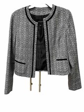 Banana Republic Jacket Blazer Women Sz 6 Black White Tweed Contrast Trim Pockets