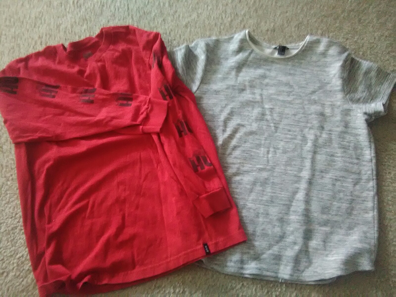 One long sleeve HUF shirt / One short sleeve shirt (Both size L)