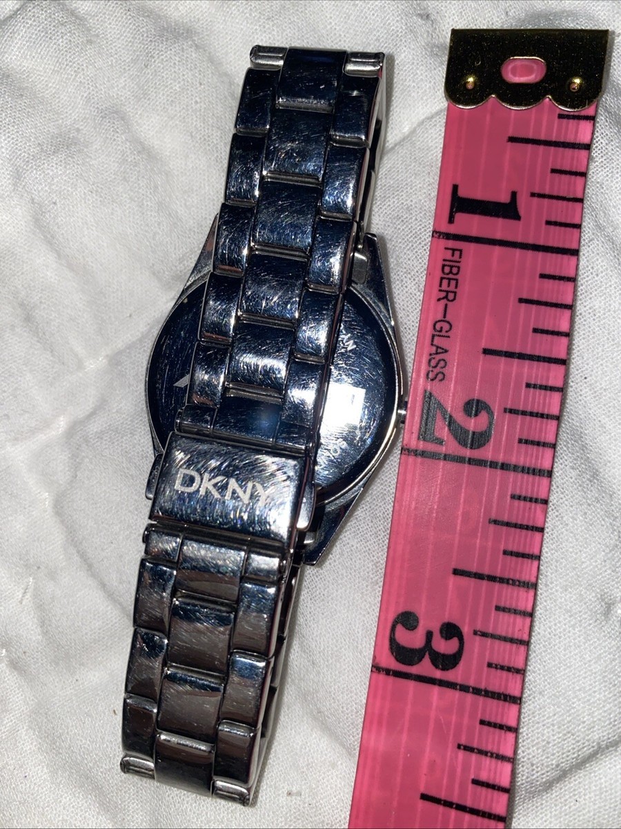 DKNY Womens Stainless Crystal Bling Purple Pearl Dial Watch 