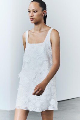 ★ZARA★ SHORT SLEEVELESS DRESS ZARA ZW COLLECTION EMBROIDERED SHORT DRESS FLORAL 60S MINI
