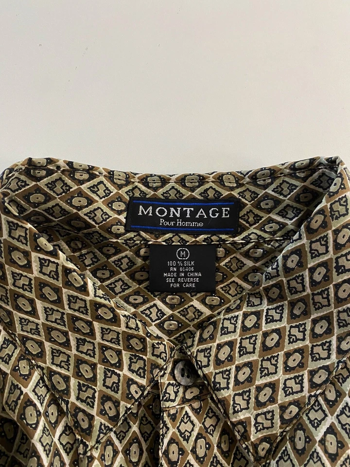VTG Montage 100% Silk Geometric LONG SLEEVE SHIRT Medium M 16 x 36/37  - Image 4 of 4