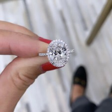 3Ct White Oval Cut CZ Women's Halo Engagement Wedding Ring 925 Sterling Silver