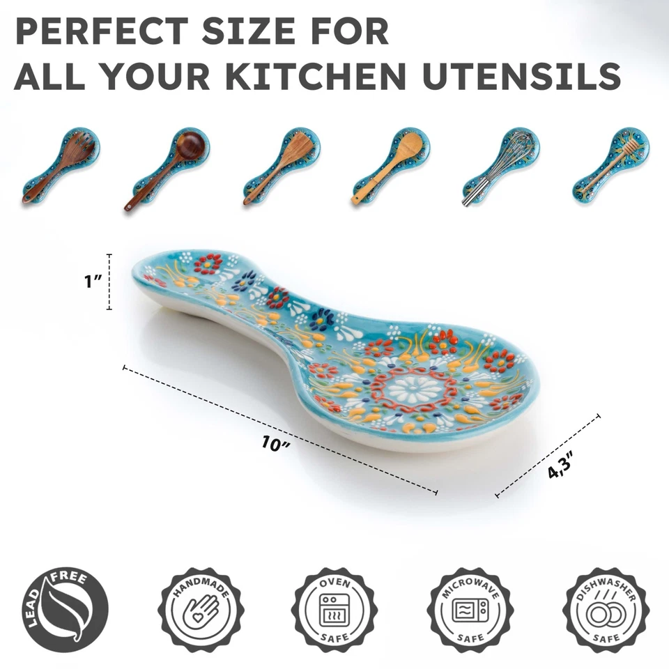 Poggiacucchiaio in ceramica fatto a mano, porta cucchiai tradizionale per piano cottura, poggia cucchiai - Immagine 2 di 4