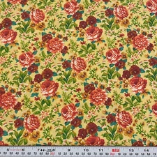 Vintage Kessler for Concord Fabrics Florals on Yellow Cotton Remnant 11" x 43"