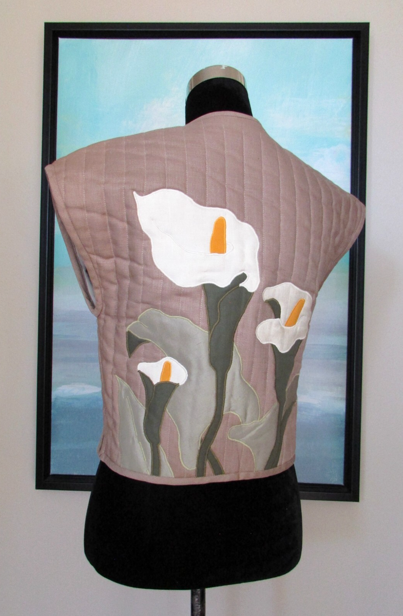 VTG White Duck San Francisco Applique Quilted Calla Lily Vest Sz 8