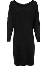 Strickkleid mit Spitze Normal Gr. 36 Schwarz Langarm Mini-Kleid Abendkleid Neu*