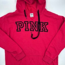 PINK Womens Hoodie Pullover S Pink Cotton Blend Fleece Logo Graphic Sweatshirt