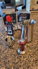 Espresso Accessories -Frothing Jug, Espresso Cup, Wood Tamper, 3 Durgol Descaler