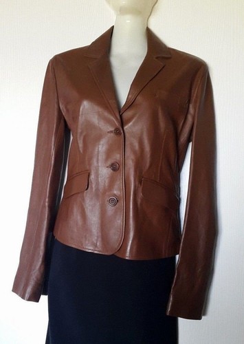 DEVERNOIS WOMEN JACKET LEATHER LAMB REAL FR38-EU36- UK S BROWN - Picture 5 of 12