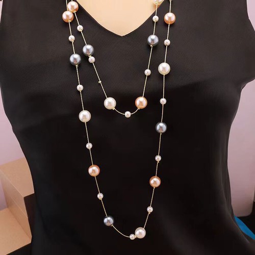 Off-white Pink Pearl Necklace With Multiple Layers And Stackable magasin Sweater Cha-wf