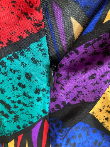 Vintage 80s Black & Bright Stained Glass Liquid Satin Panel Midi Maxi Skirt Sz 8 - Picture 17 of 17