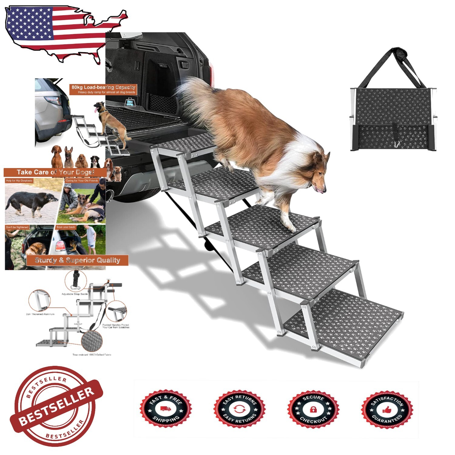 Space-Saving Dog Car Ramp - Adjustable Height for Safe Entry to Cars & Trucks