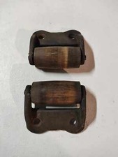 Pair Antique Pump Organ Strap Wood Rollers w/ Cast Iron Mounting Brackets