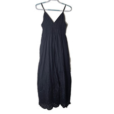 J. Crew black v neck cotton dress with eyelet detail POPLIN Size 2 BR450