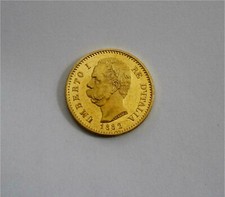 1882-R Italia UMBERTO I Regno di Sardegna 20 Lire Moneta Oro AU+ KM #21