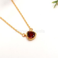Natural Red Garnet Heart Gemstone Solid 18k Gold Christmas Gift Women Necklace