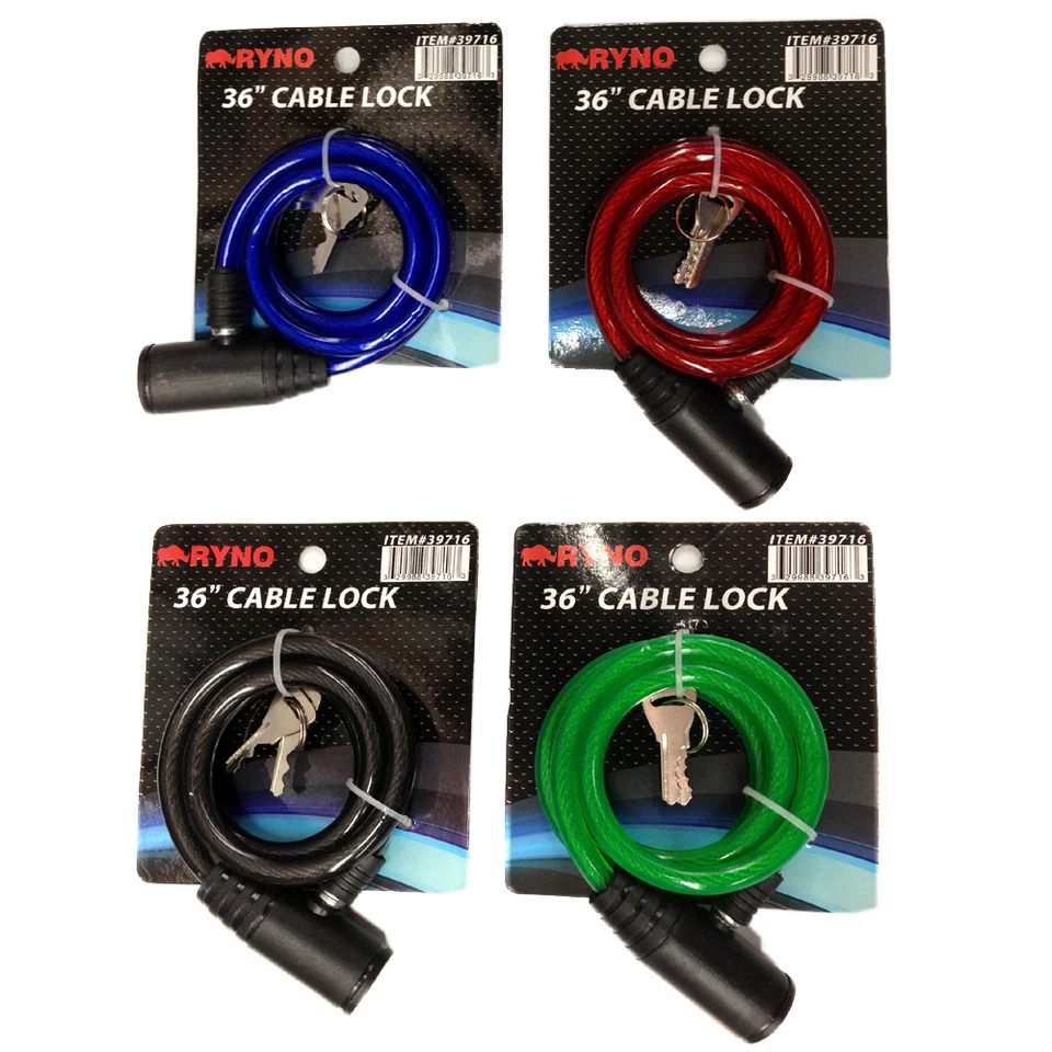 36-дюймовая велосипедная противоугонная защитная стальная тросовая цепь для замка 4 цвета с ключами - Изображение 2 из 3