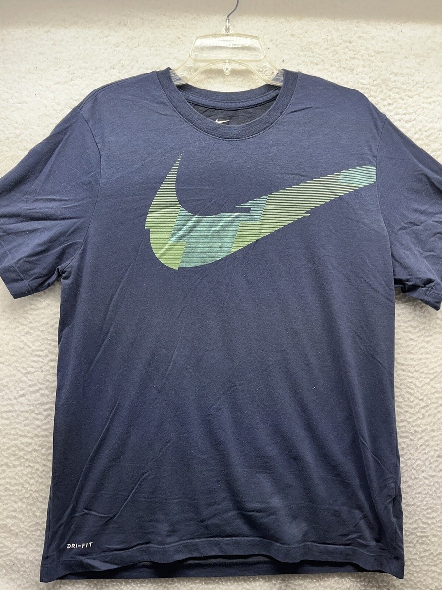 NIKE DRI-FIT Tシャツ ブルー チェック柄 XL Nike Shirt Mens L Large Blue Dri Fit Short Sleeve Center Check
