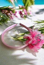 Pink Princess Headbands with Flower, Bow and Sparkly Crown Satin set of 5 NWT