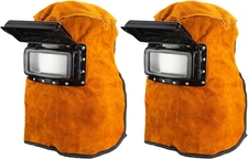 2 Pack Leather Welding Hood Helmet Flip Lens Heat Resistant Head Neck Shield