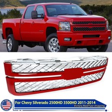 Front Grille Victory Red W Chrome Mesh For 2011-14 Chevy Silverado 2500 3500hd