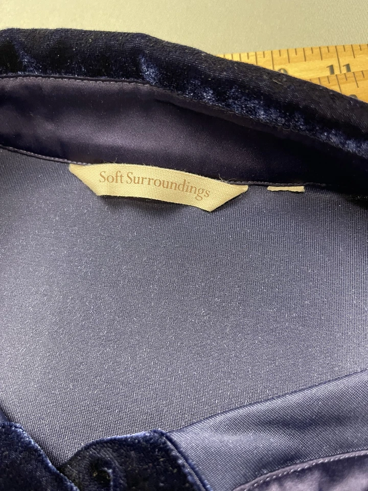 Blusa Top Soft Surroundings Mujer XL Azul Terciopelo Botón Hada Vacaciones Cóctel Foto 4 de 4