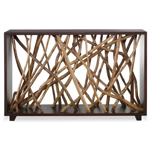 Uttermost Teak Maze Transitional Wood Console Table in Natural/Walnut - Picture 3 of 6