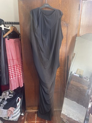 RICK OWENS Nouveau Black Draped Crepe Maxi Column Dress Sz 38 UK 6