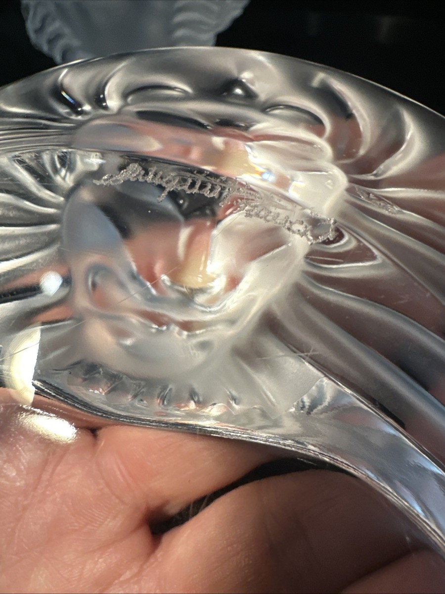 Lalique France Crystal Tete D'Lion Smoking Set Ashtray W/Smyrne