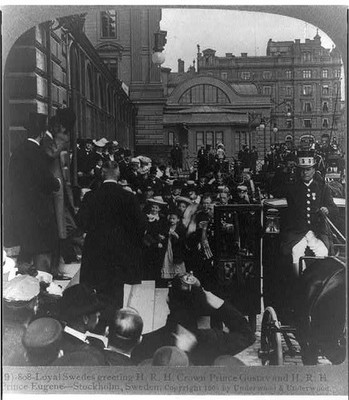 Stockholm Sweden c1905 Crown Prince Gustav Prince Eugene Greeting Crowd