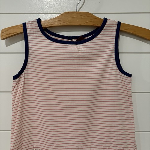 Tea Dress | Striped Pink Navy Sleeveless Cotton Pockets- Size 8 - Picture 2 of 7