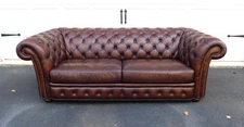 Dark Brown Tufted Leather Chesterfield Style Sofa | Living Room/Office Seating