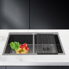 Dual Bowl Stainless Steel Kitchen Sink Rectangular Kitchen Sink w/ Drainage Grid